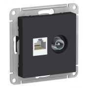 Розетка компьютерная + телевизионная 2-м СП AtlasDesign RJ45 кат.5E + TV механизм карбон SE ATN001089