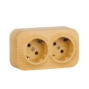 Розетка 2-м ОП Quteo 16А IP20 250В 2х2P+E с заземл. без защ. шторок дерево IEK 782293