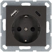 Розетка Shuko 16А с заземл. защ. шторки с 2-мя заряд. устройствами USB тип A+C 25Вт механизм мокко Jasmart G5501USB-25Z